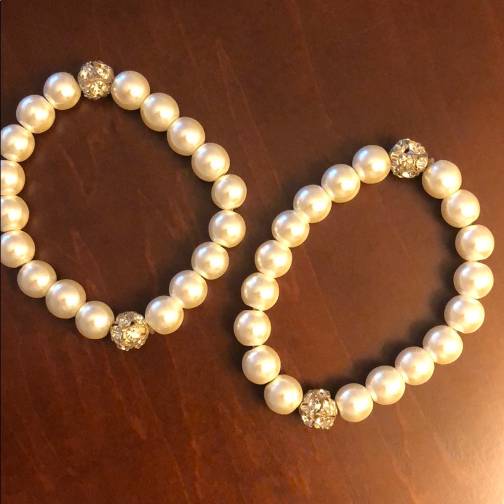 Two pearl and rhinestone bracelets